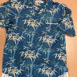 Tommy Bahama Blue and Green Bamboo Print Shirt Large Silk